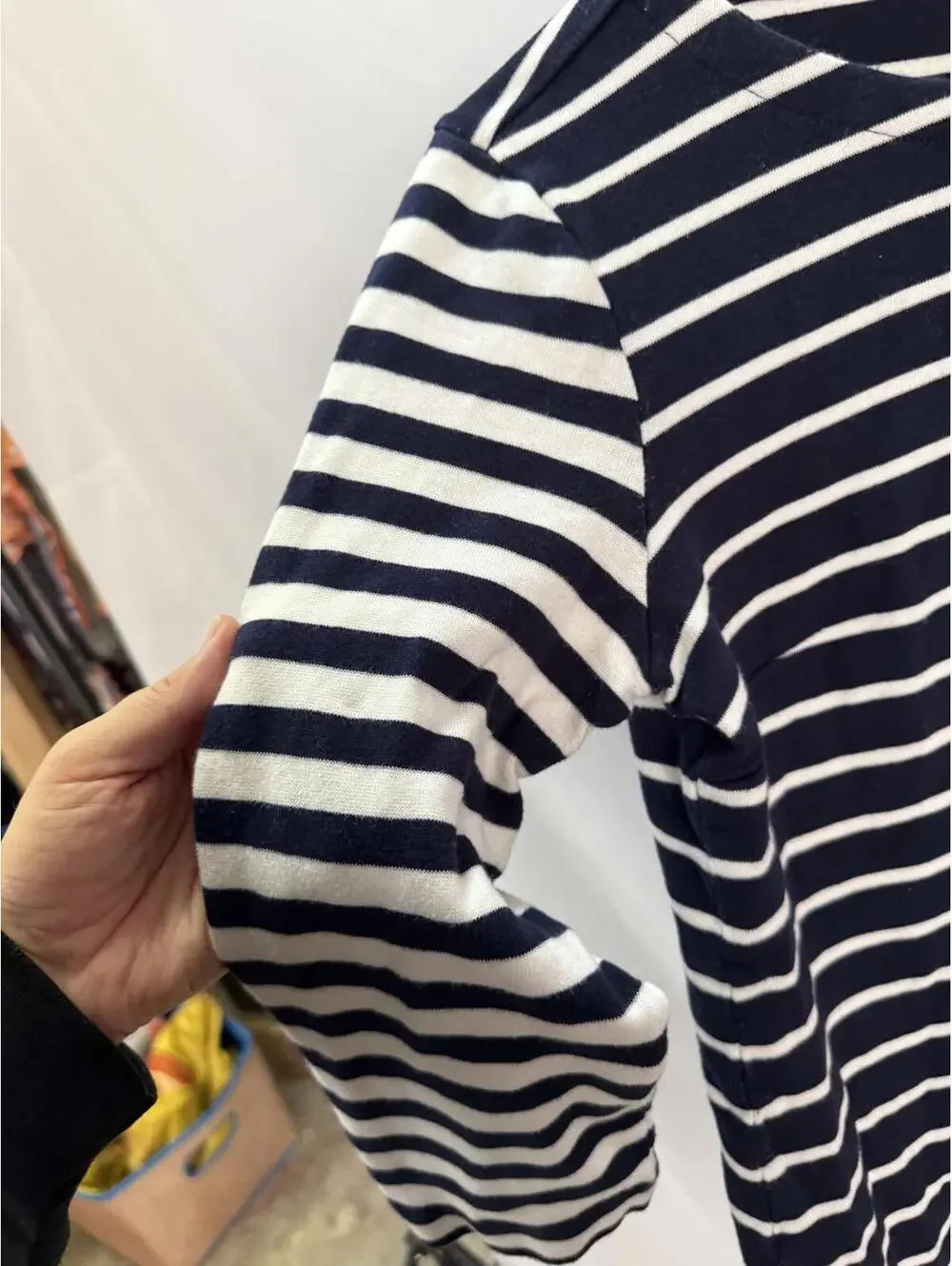 J.Crew Women's Navy and White Striped Long Sleeve Top Size Small